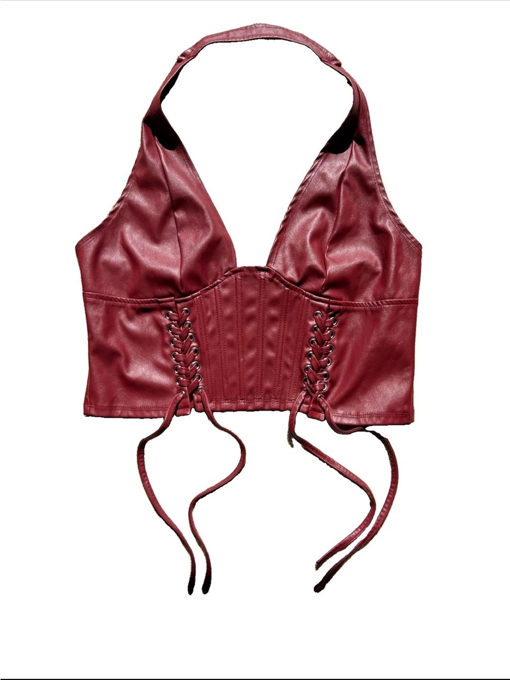 Y2K Rock Star Burgundy Faux Leather Corset L Coyote Ugly 90s Edgy Western Chic